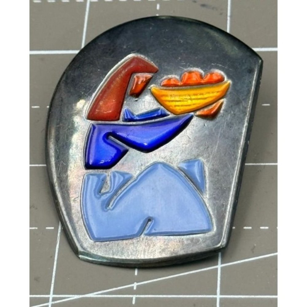 Mid Century Modern Israel Enamel Brooch or Pendant Woman Sitting With Fruits